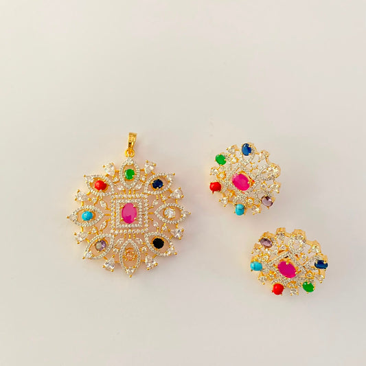 Big Round Shape Multi Gold Plated Pendant Set