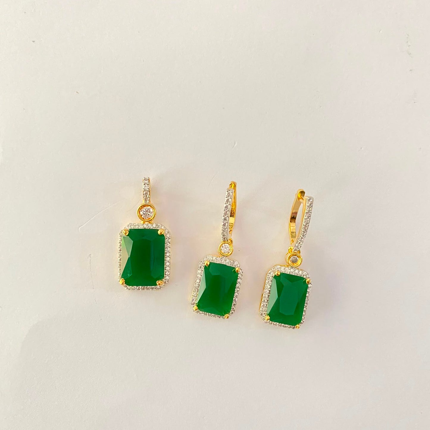 Green Stone Gold Plated Pendant Set