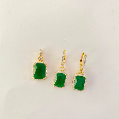 Green Stone Gold Plated Pendant Set