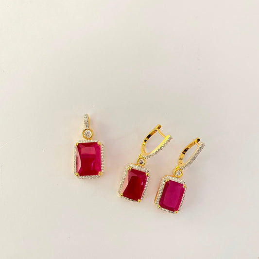 Ruby Gold Plated Pendant Set