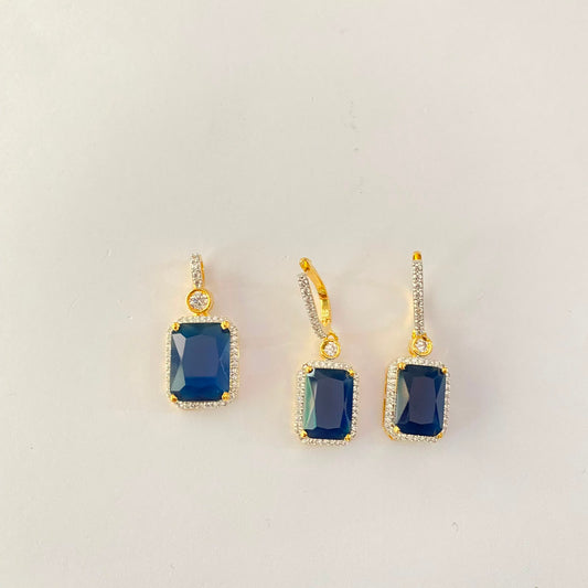 Gold Plated Blue Stone Pendant Set