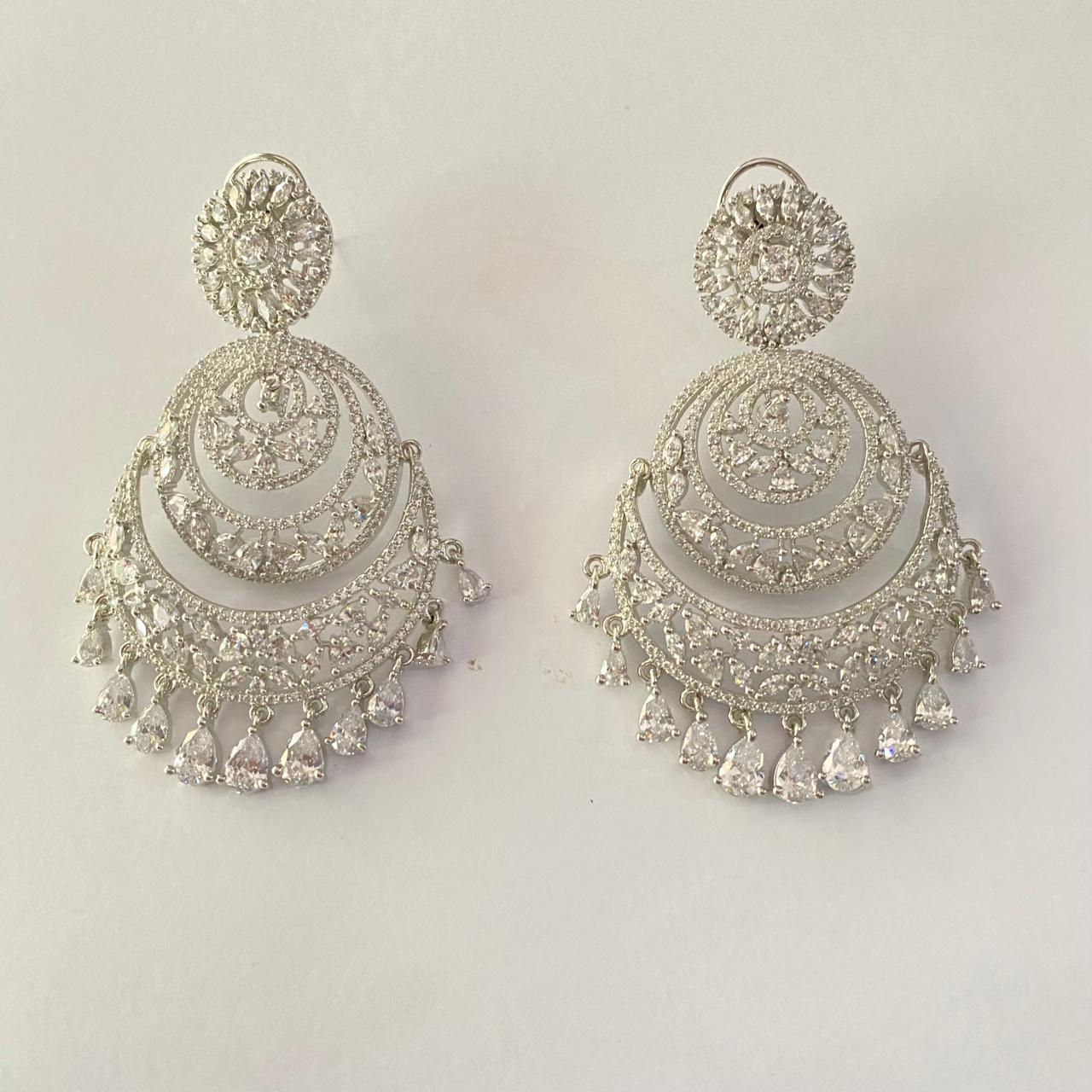 Diamond Silver Plated Chandbali Earring