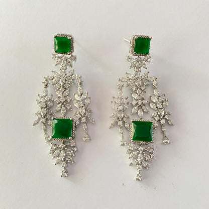 Emerald Silver Plated Diamond Hanging Earring