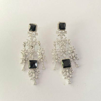 Black Stone Silver Plated Diamond Hanging Earring