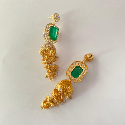 Emerald Gold Plated Big Jhumka Earring