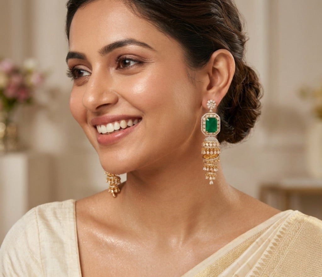 Emerald Gold Plated Big Jhumka Earring