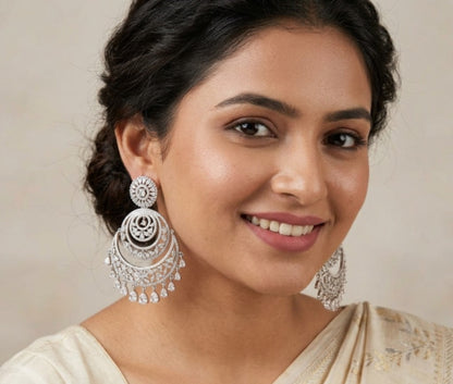 Diamond Silver Plated Chandbali Earring
