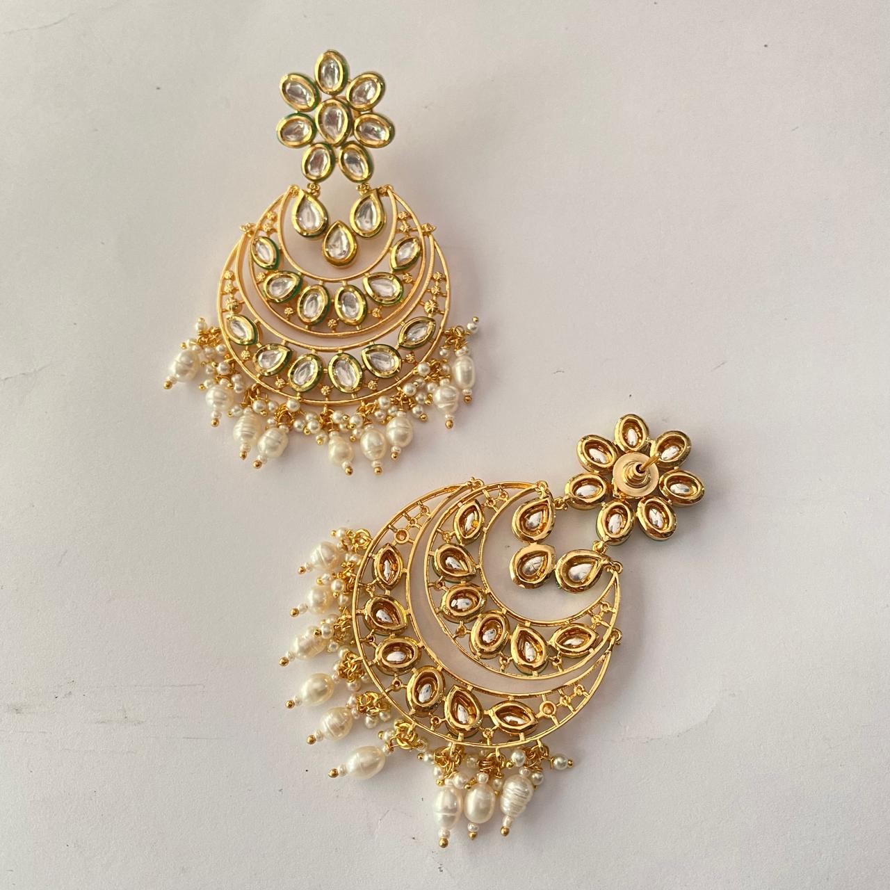 Kundan Gold Plated Floral Chandbali Earring