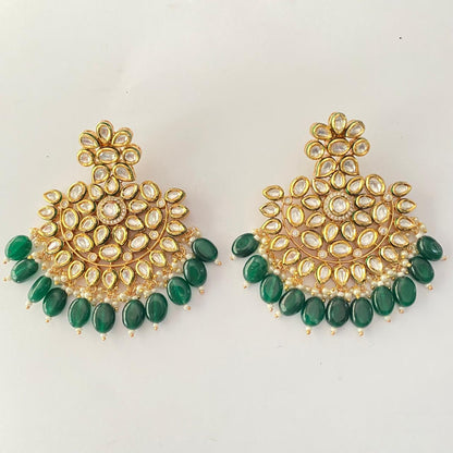 Emerald Gold Plated Kundan Chandbali Earring