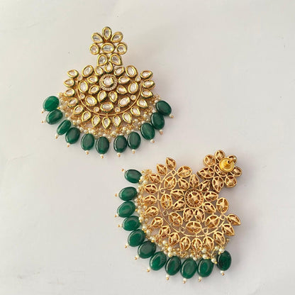 Emerald Gold Plated Kundan Chandbali Earring