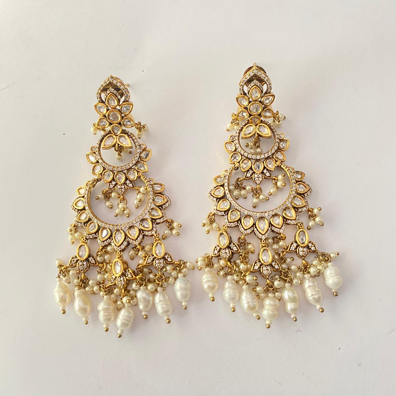 Moissanite Antique Gold Plated Hanging Earring