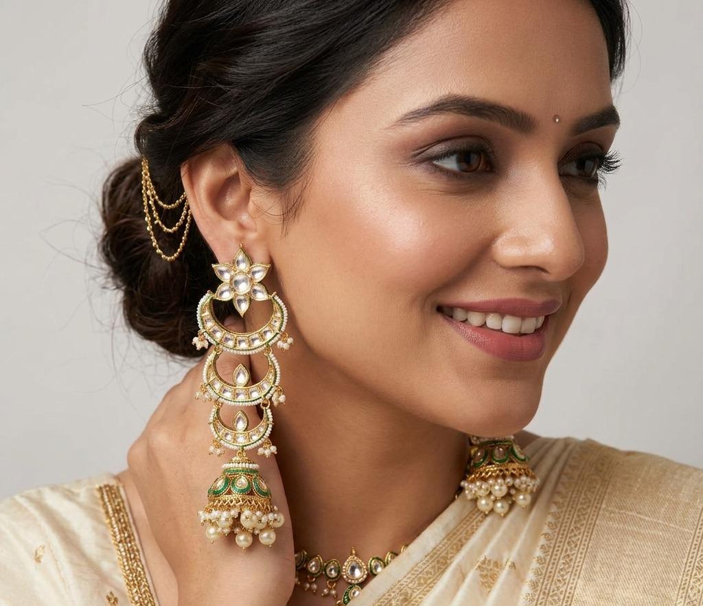 Kundan Floral Gold Plated Jhumka Earring