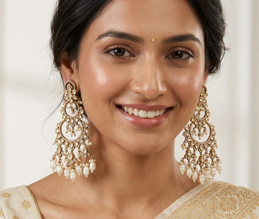 Moissanite Antique Gold Plated Hanging Earring