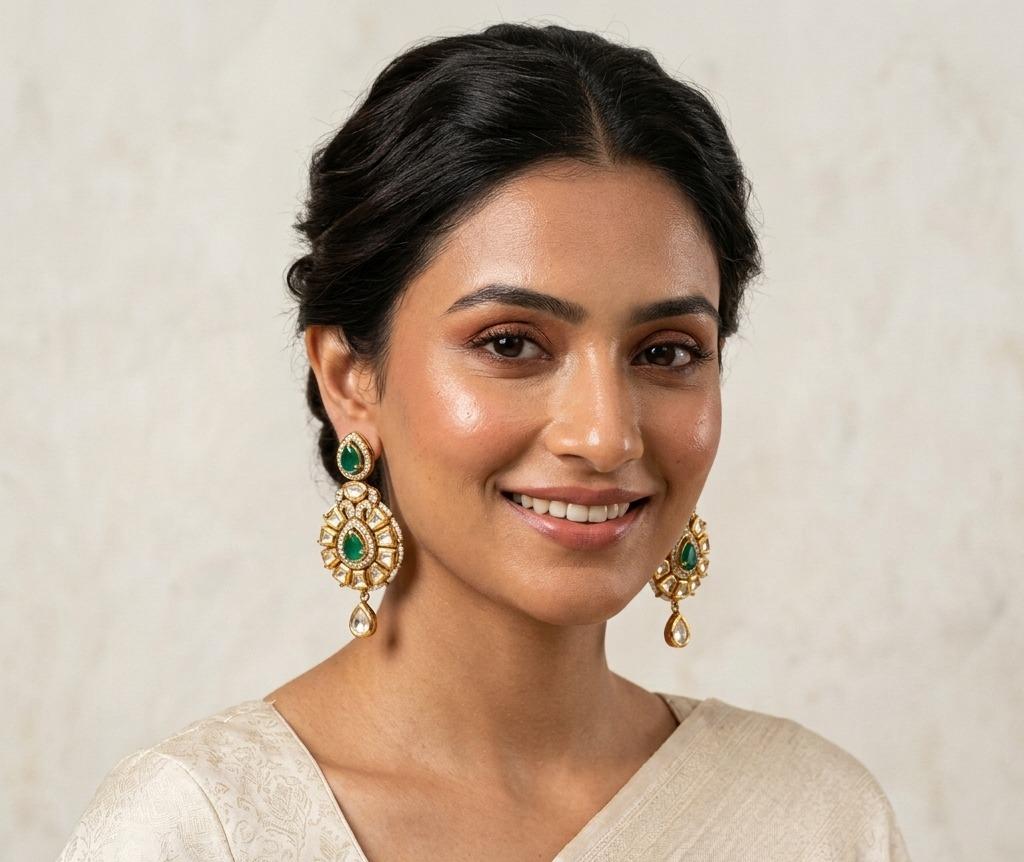 Emerald Kundan Gold Plated Earring