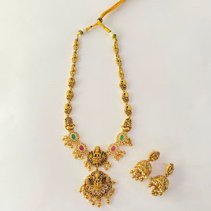 Antique Gold Ruby & Green Laxmi ji Necklace Set