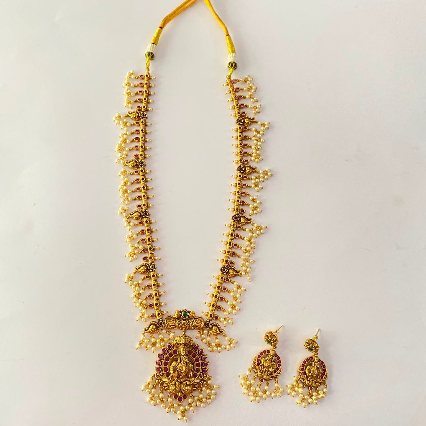 Antique Gold Traditional Pearl Krishna Necklace Set