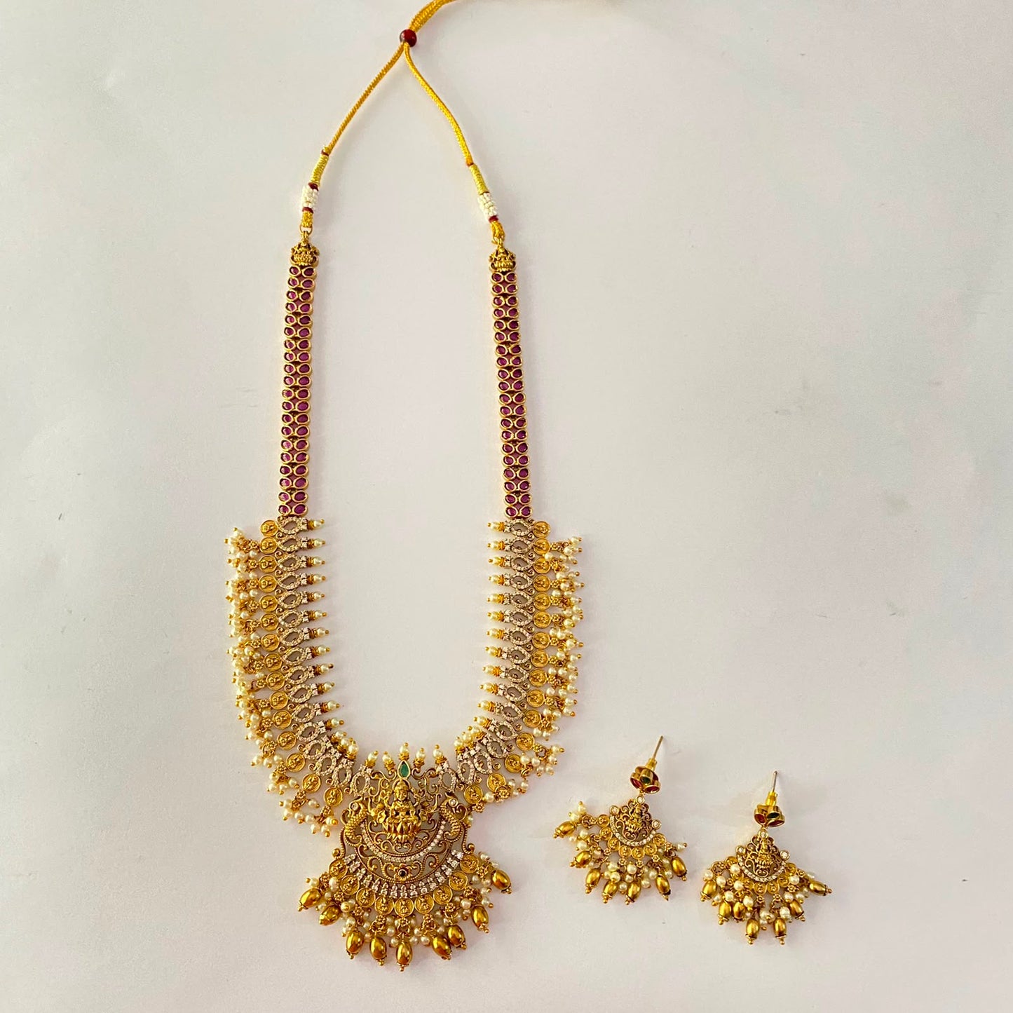 Traditional Antique Gold Diamond Pearl Laxmi Necklace Set