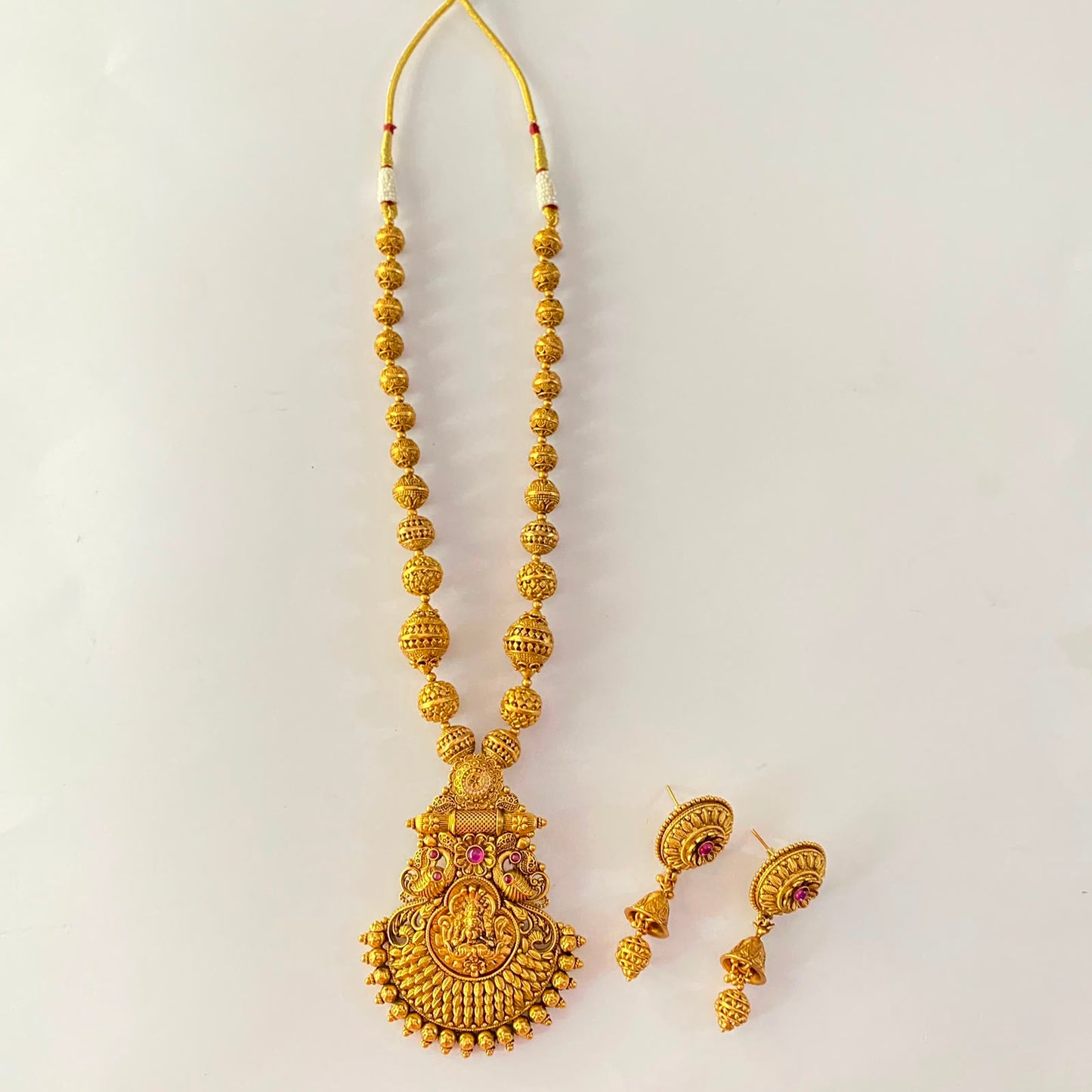 Antique Gold Plated Matar Mala laxmi Necklace Set