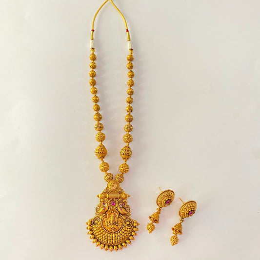 Antique Gold Plated Matar Mala laxmi Necklace Set