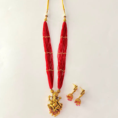 Ruby Antique Gold Multi Layer Ganesha Necklace Set