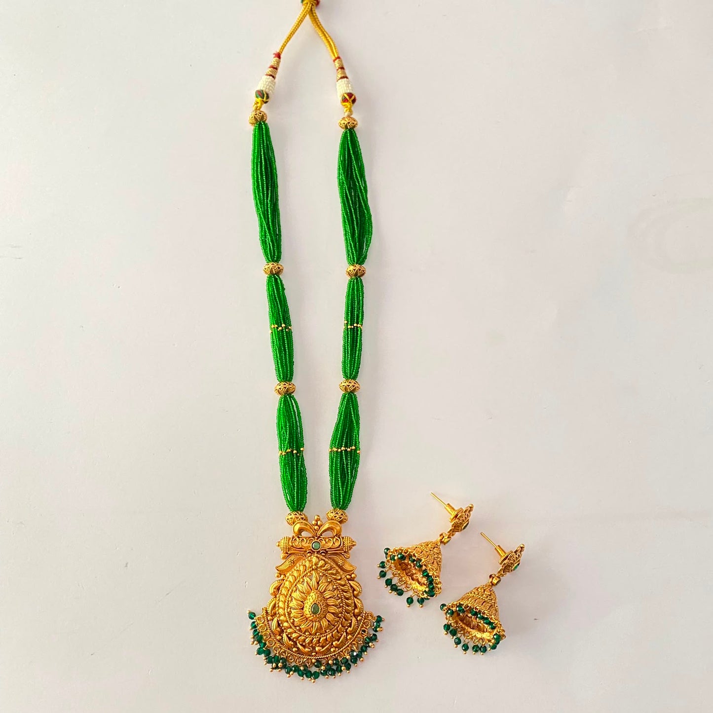 Gold Plated Green Beads Necklace Set