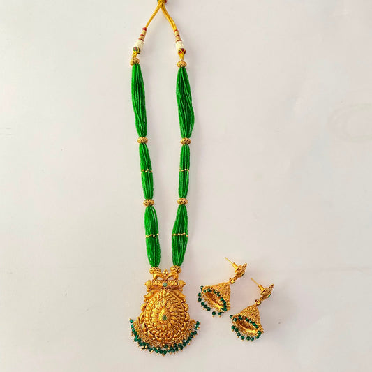 Gold Plated Green Beads Necklace Set