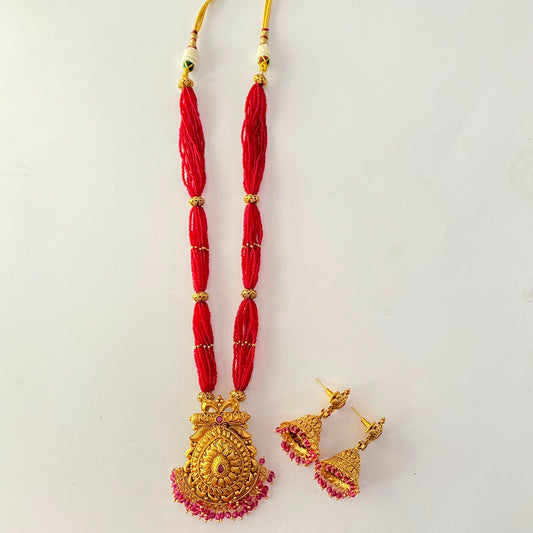 Ruby Beads Gold Plated Necklace Set