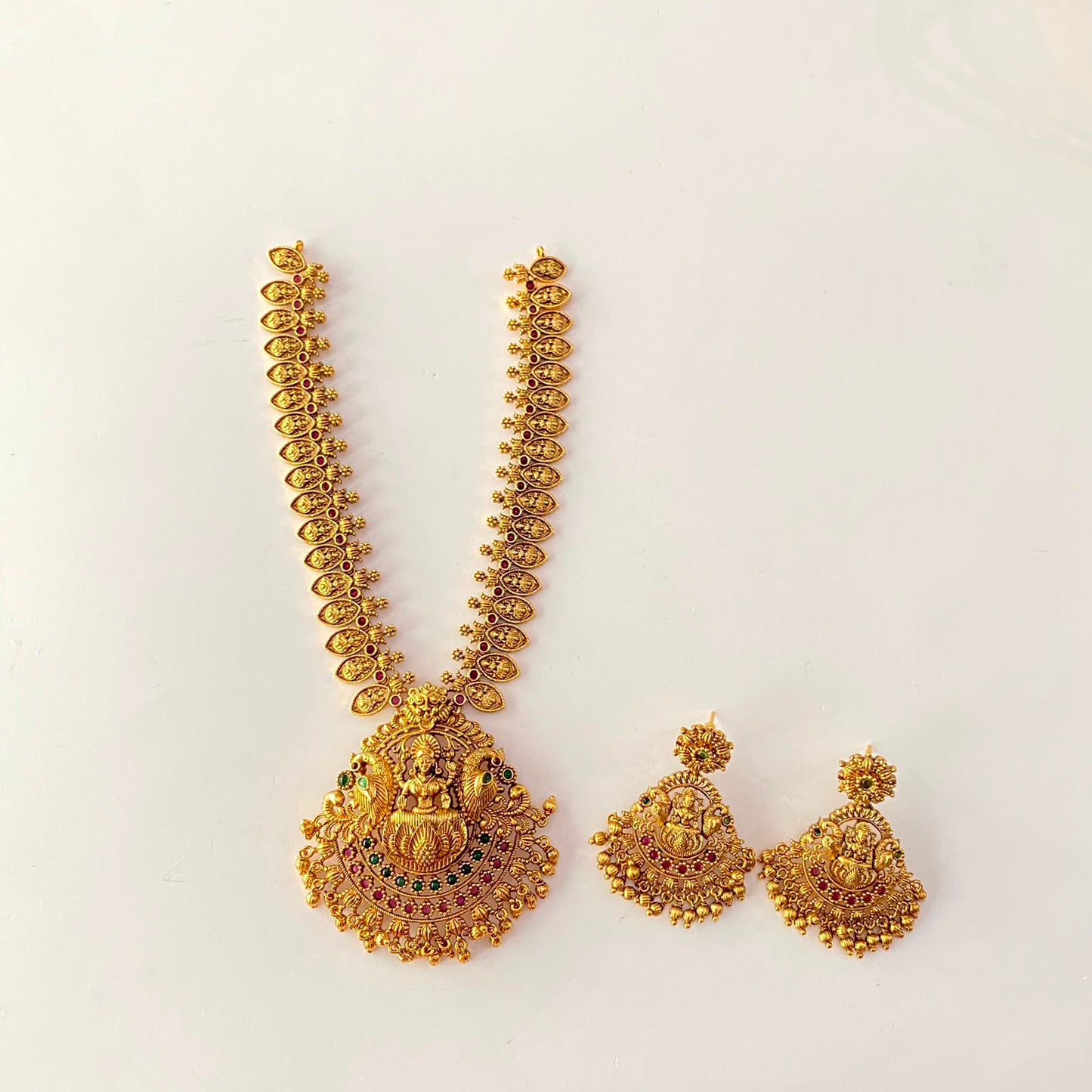 Ruby & Green Antique Gold Laxmi Necklace Set