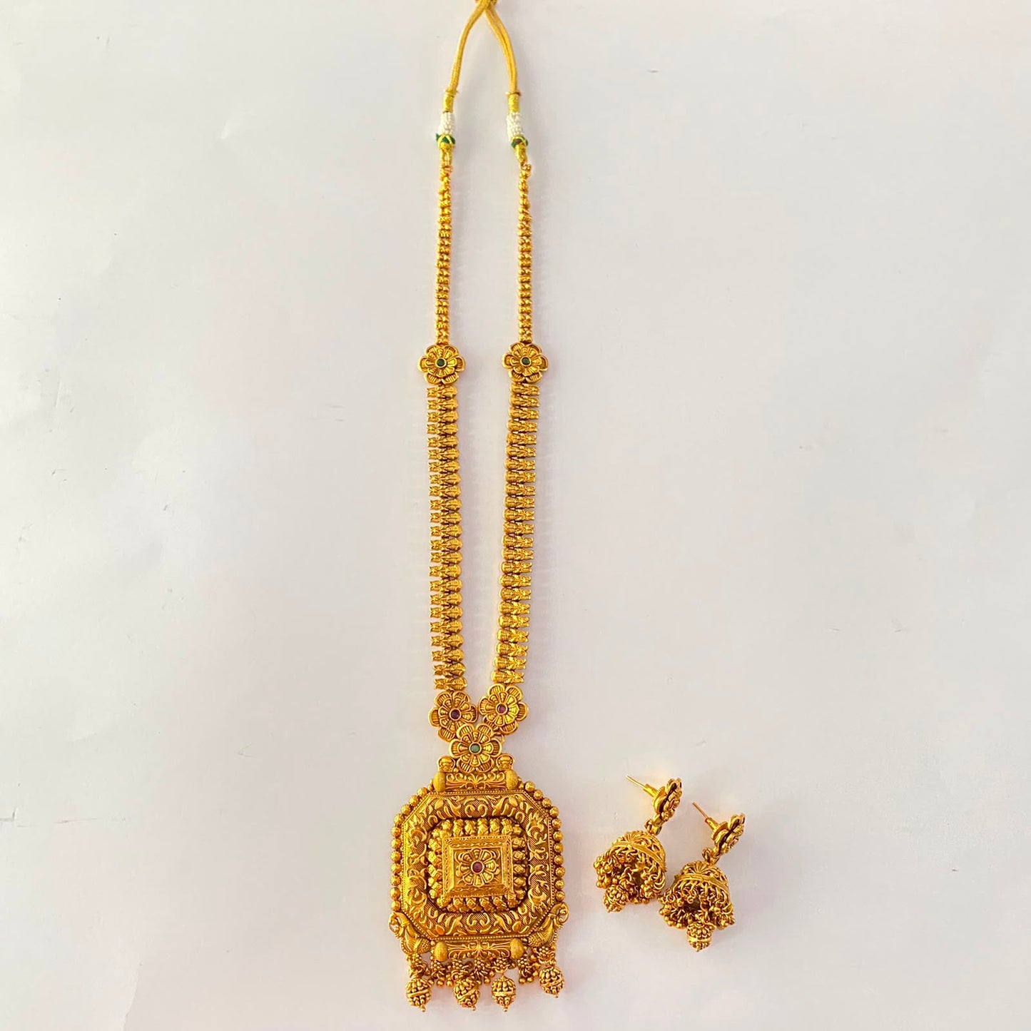 Flower Design Long Gold Plated Necklace Set