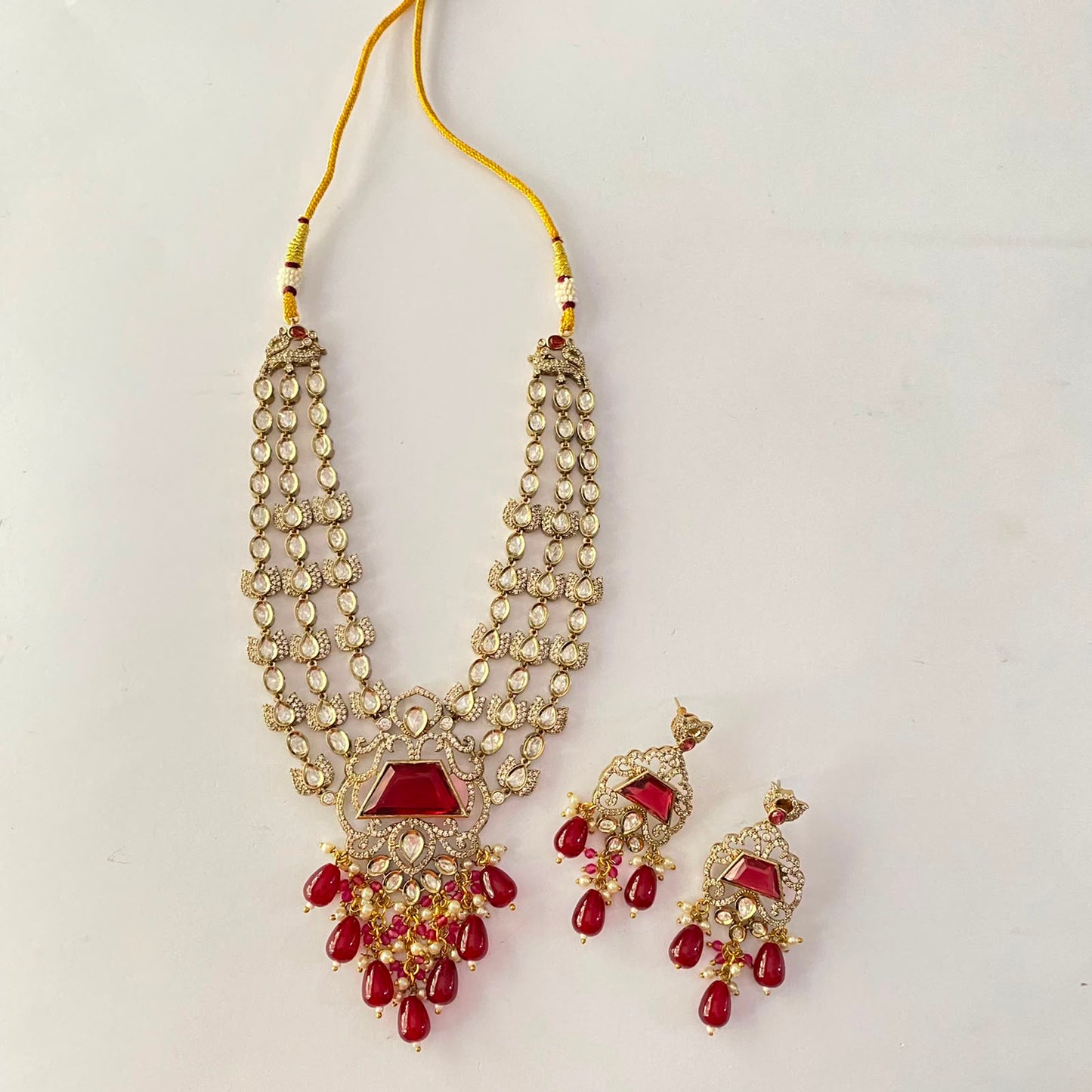 Kundan Antique Drop Ruby Necklace Set