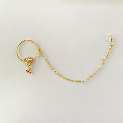 Kundan Gold Plated with Pearl Beaded Chain Nath