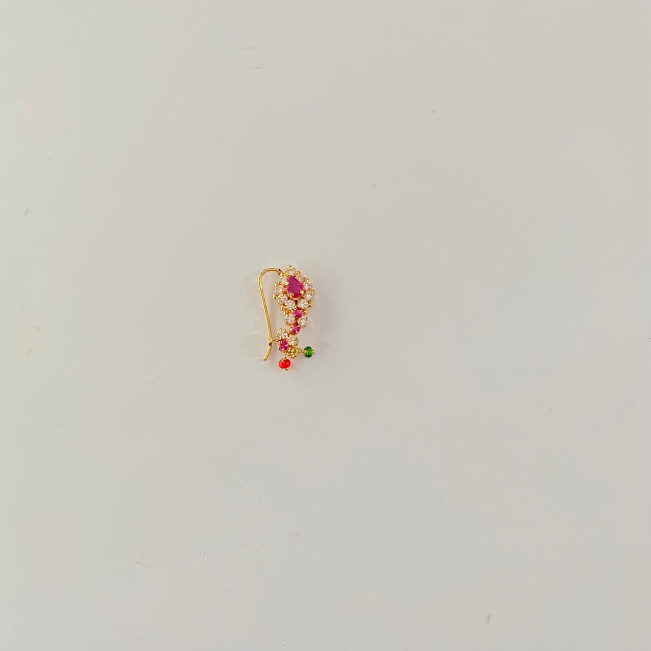 Pink Stone Traditional Maharashtrian Gold Plated Nath