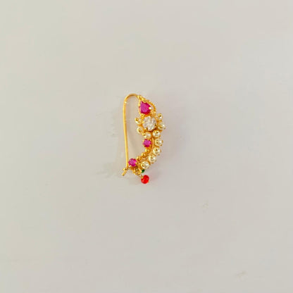 Pink Stone Diamond Traditional Maharashtrian Gold Plated Nath