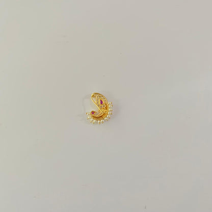 Pink Stone & Diamond Gold Plated Traditional Maharashtrian Nath
