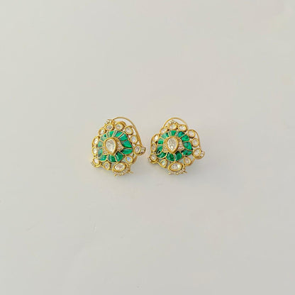 Emerald kundan studs latest design with back clip