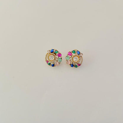 Multi color kundan studs with diamond latest design with back clip