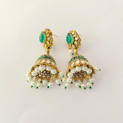 Emerald kundan with pearl jhumka latest design