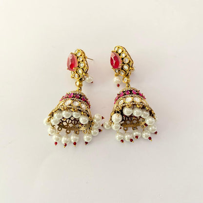Ruby kundan with pearl jhumka latest design