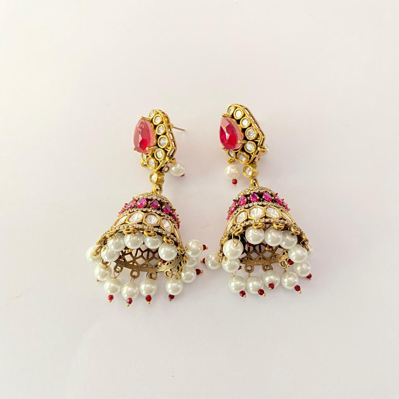Ruby kundan with pearl jhumka latest design