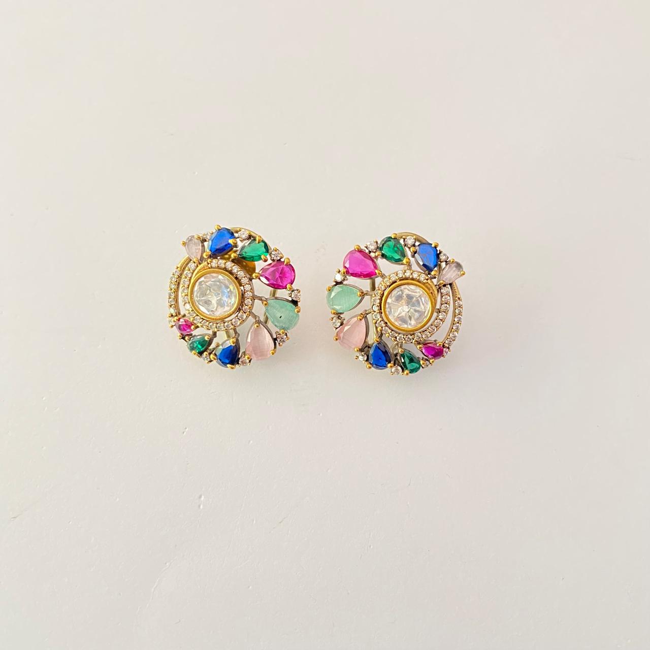 Multi color kundan studs with diamond latest design with back clip