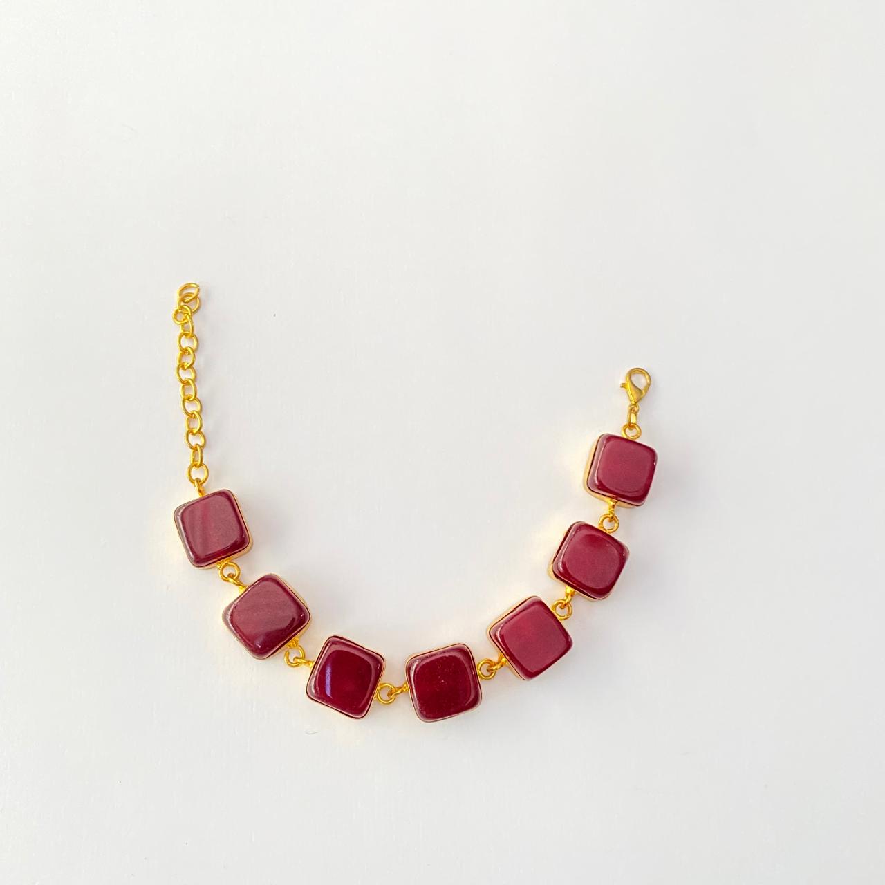 Ruby Gold Plated Square Shape Stone Bracelet