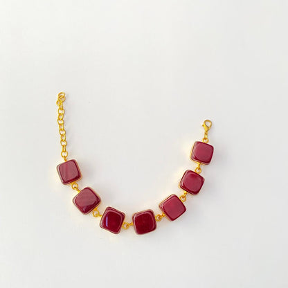 Ruby Gold Plated Square Shape Stone Bracelet