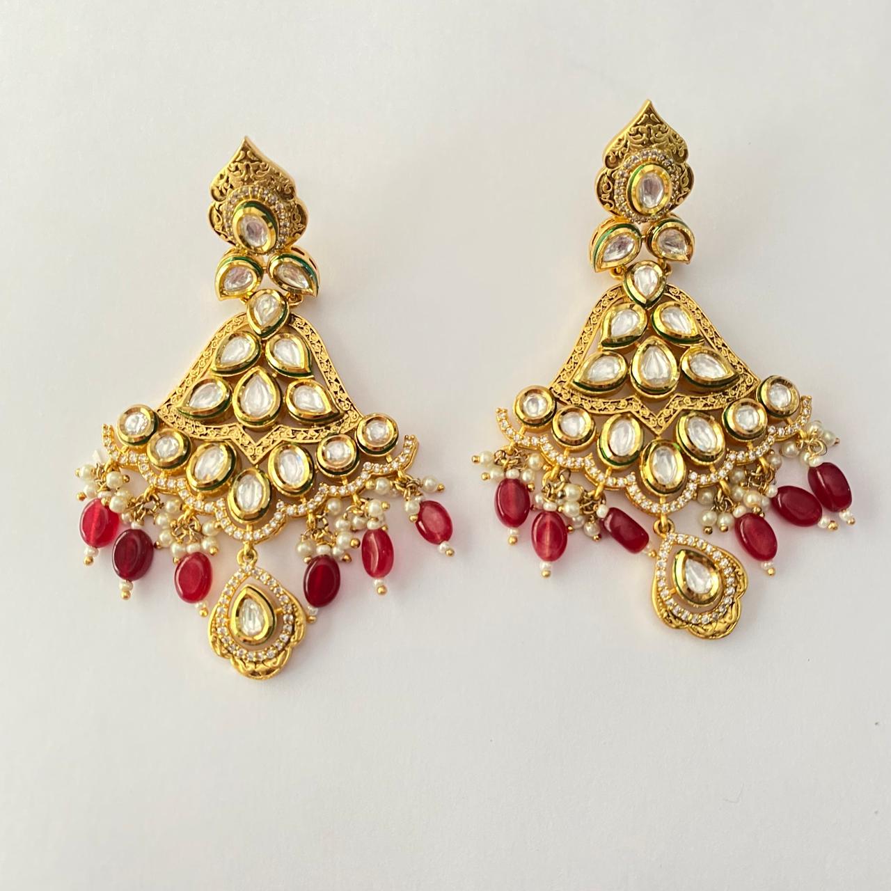 Ruby Gold Plated Kundan Chandbali Earring