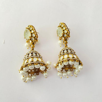 Mint Green Kundan34 with Pearl  Antique Gold Plated Jhumka