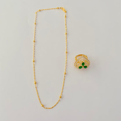 Emerald Gold Plated Heartshape Diamond Ring with Gold Plated Chain Combo