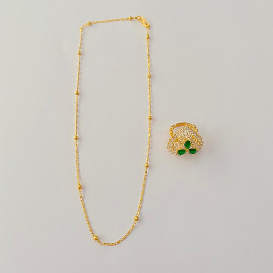 Emerald Gold Plated Heartshape Diamond Ring with Gold Plated Chain Combo