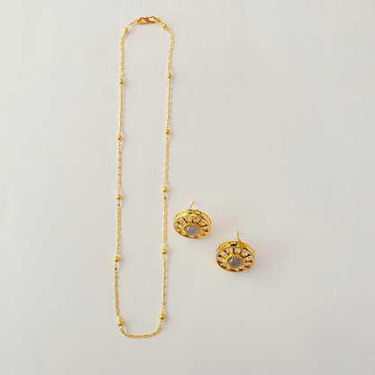 Gold Plated Matal Ball Chain with Gold Plated Kundan Stud Combo