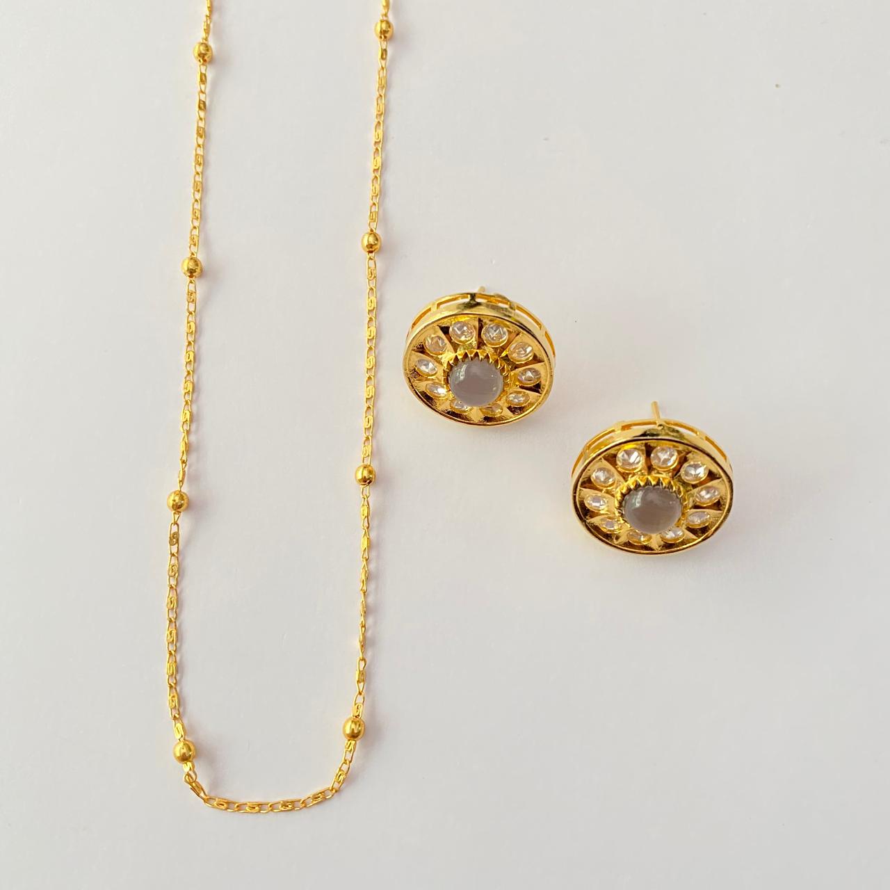 Gold Plated Matal Ball Chain with Gold Plated Kundan Stud Combo