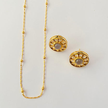 Gold Plated Matal Ball Chain with Gold Plated Kundan Stud Combo