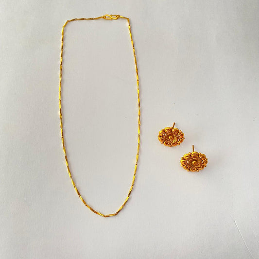 Twisted Gold Plated Chain with Gold Plated Floral Stud Combo
